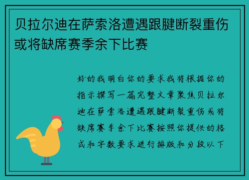 贝拉尔迪在萨索洛遭遇跟腱断裂重伤或将缺席赛季余下比赛